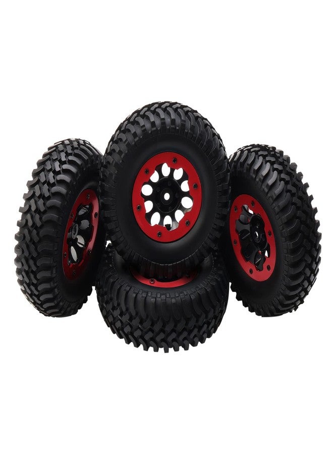 Rchobbytop 4-Pack 1.9 Inch Tires and Wheel Rims OD 100mm Off Road Rubber Tyre & Plastic 10-Holes Beadlock Rim 12mm Hex Hub for 1/10 RC Crawler Truck, Red - Image 5